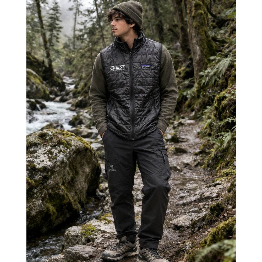 Patagonia Nano Puff Vest Black Quest Nutrition Logo Mens M Gorpcore Outdoor